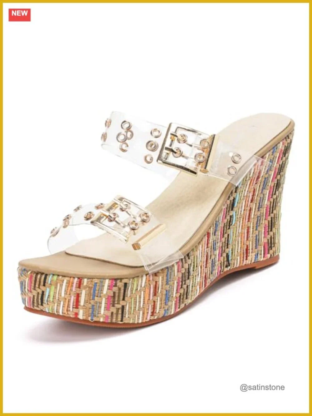 Women's Wedge Sandals with Pearls, Platform High Heels, Adjustable Strap